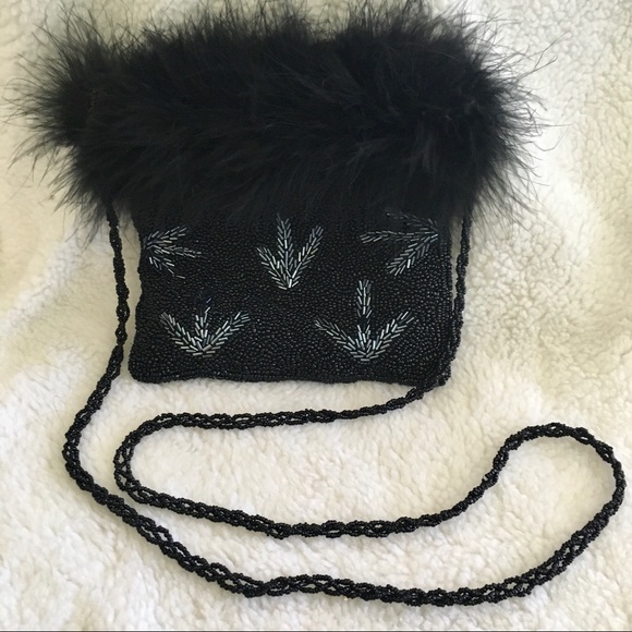 🆕 GORGEOUS Beaded Evening Bag with Fur Top! - Picture 1 of 4